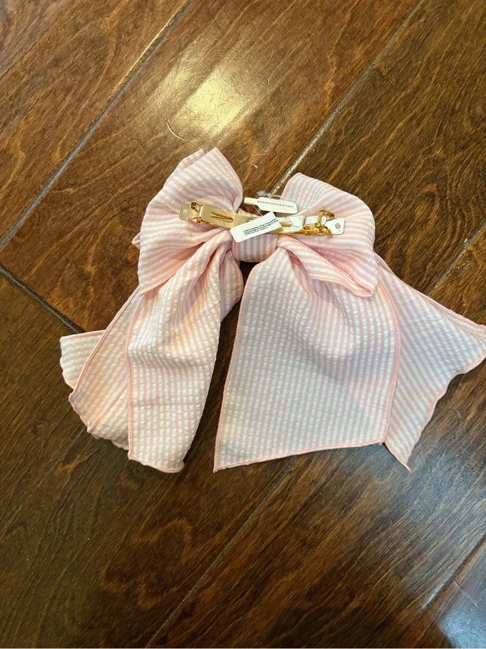 Anthropologie Pink Striped Bow Hair Clip